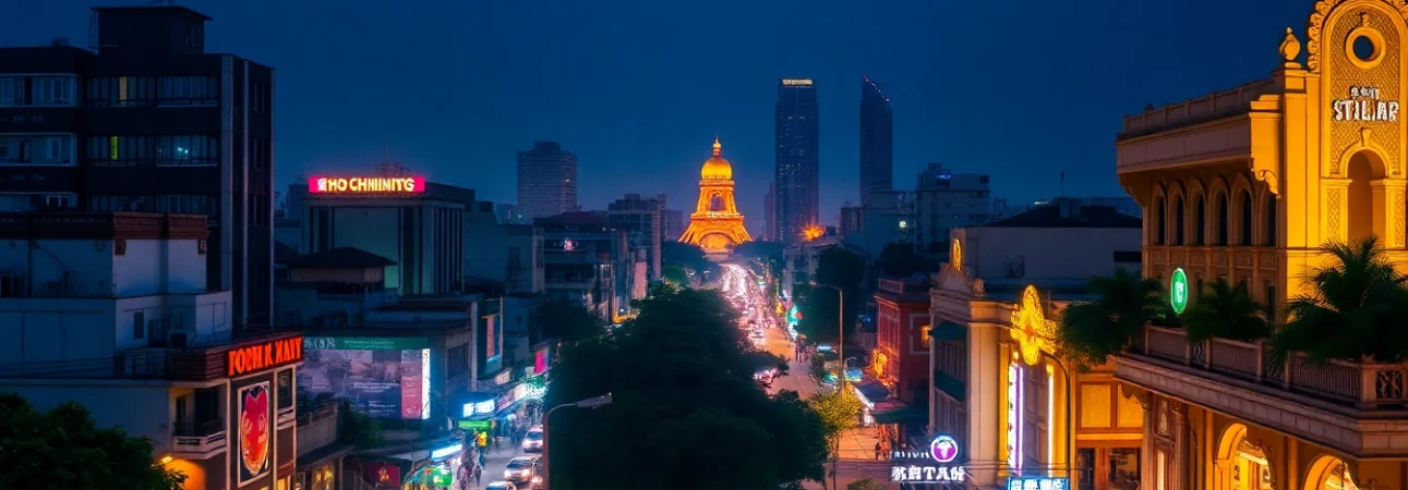 Experience the vibrant nightlife of Ho Chi Minh City through 호치민 황제투어 후기, highlighting lively streets and bright city lights.