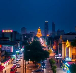 Experience the vibrant nightlife of Ho Chi Minh City through 호치민 황제투어 후기, highlighting lively streets and bright city lights.