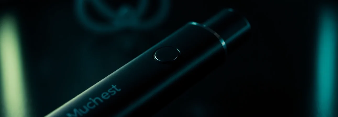 Admiring the Muha Meds 2 gram disposable vape, emphasizing sleek design and premium features.