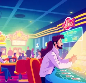 Players engaging in the best casino game at a lively casino with vibrant lights and colorful machines.