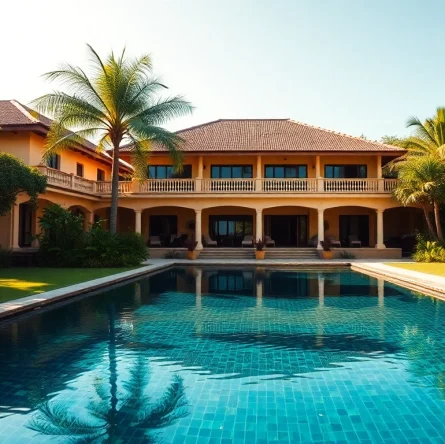 Showcase stunning villa sales with an impressive pool and tropical landscape in Phuket.