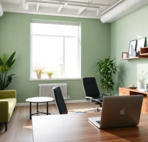 Enhance property management workspace with organized documents and a bright, professional setting.