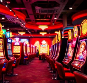 Engage with สล็อต168 gaming through vibrant slot machines in a lively casino atmosphere.