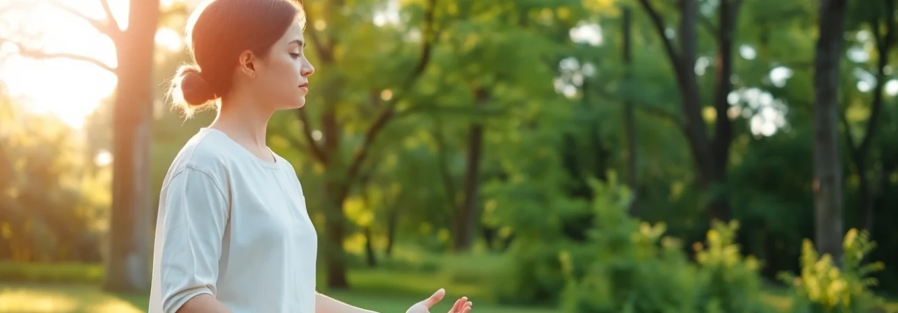 Person meditating in nature representing healthlifeherald's focus on wellness and mindfulness.