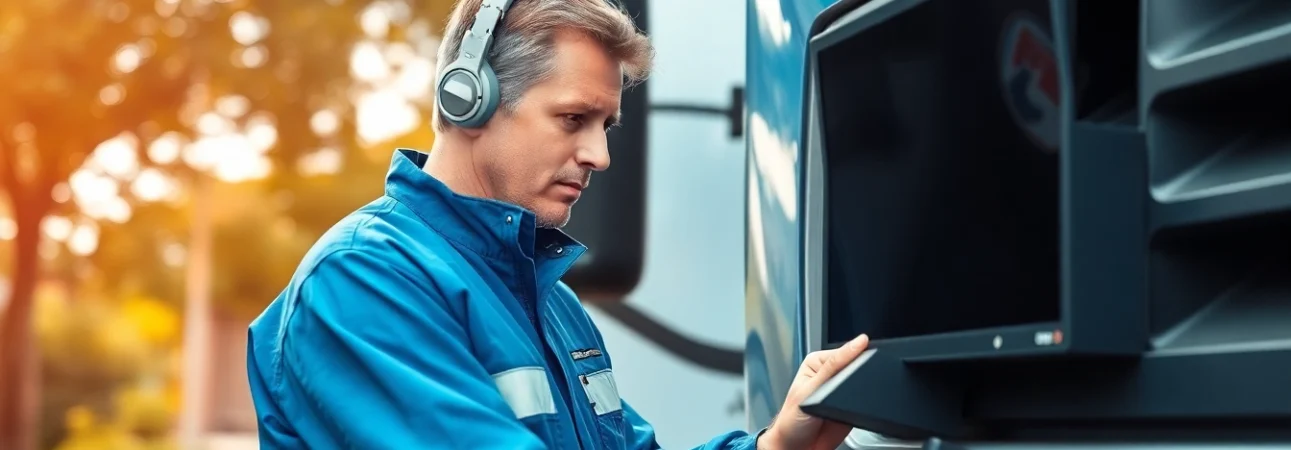 Technician performing Mobile truck diagnostics and repair on-site, ensuring optimal vehicle performance.