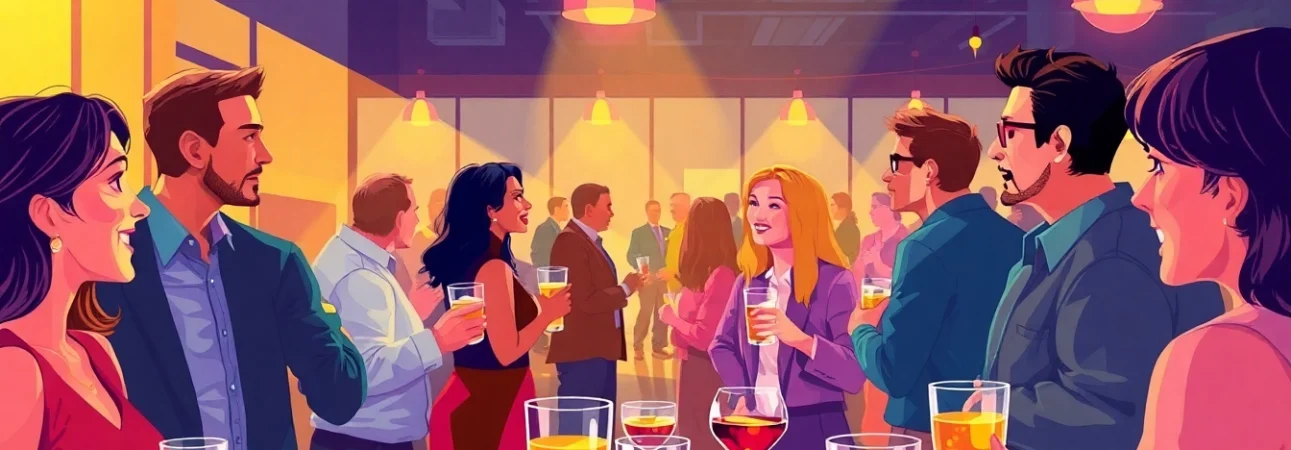 Celebrate an After Work Party with colleagues enjoying vibrant drinks and socializing in a lively atmosphere.