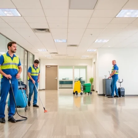 Enhance your workspace with Jacksonville commercial cleaning services featuring professional staff at work.