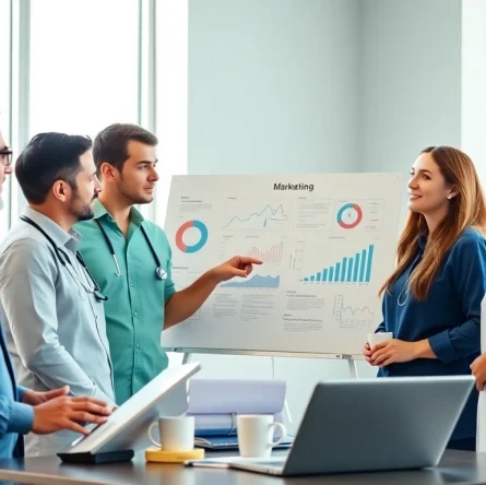 Optimizing marketing für pflegedienste strategies with a professional team in a bright office.