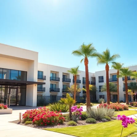View of apartments for rent in Glendale AZ, showcasing modern architecture and lush surroundings.