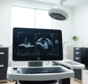 Showcase the GE LOGIQ E9 Ultrasound for sale offering advanced imaging technology in a professional environment.