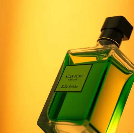 Billie Eilish perfume bottle displayed elegantly with unique design features.