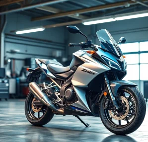 Hochwertige Motorrad teile glänzen auf einem Werkstattarbeitsplatz, bereit für den Einsatz und die Wartung.