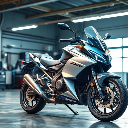 Hochwertige Motorrad teile glänzen auf einem Werkstattarbeitsplatz, bereit für den Einsatz und die Wartung.