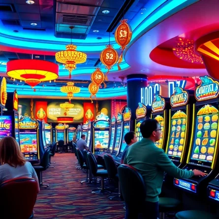 Menyaksikan slot demo yang menarik di mesin slot dengan tema beragam di kasino yang cerah