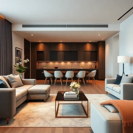 Luxurious living space in luxury apartments Chicago showcasing contemporary design and inviting ambiance.