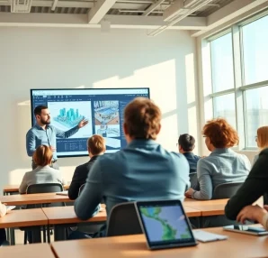 Engaged students in BIM Training in Pune learning from a professional instructor in a modern classroom.