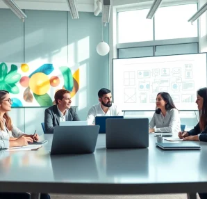 Content Agency team collaborating effectively in a modern office environment.