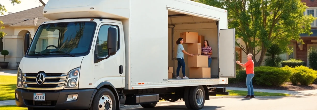 Efficient Umzugsfirma Erlangen team carefully preparing a relocation in a suburban neighborhood.