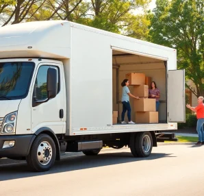 Efficient Umzugsfirma Erlangen team carefully preparing a relocation in a suburban neighborhood.