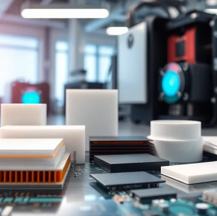 Showcasing thermal management materials on an electronic circuit board for effective heat dissipation.
