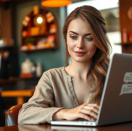 Engage in sexy AI chat with a beautiful woman at a café, enjoying her conversation.