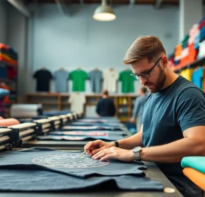Showcase of t shirt printing Edmonton with vibrant colors and printing tools in action.