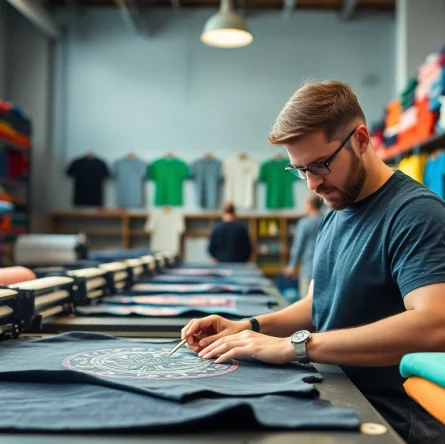 Showcase of t shirt printing Edmonton with vibrant colors and printing tools in action.