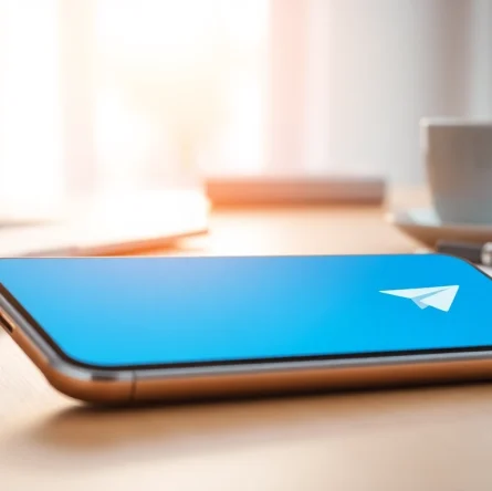 Showcase the paper airplane logo of 纸飞机官网 on a smartphone amidst a modern workspace.