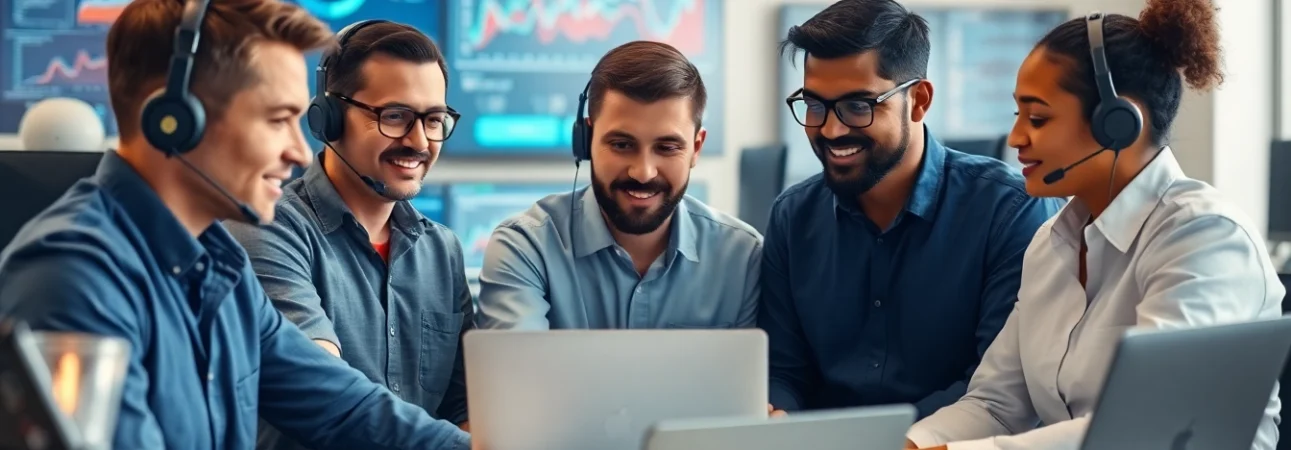 Calgary IT support team collaborating in a modern office, showcasing technology and teamwork.