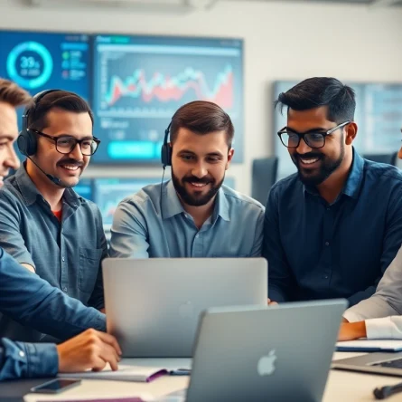 Calgary IT support team collaborating in a modern office, showcasing technology and teamwork.