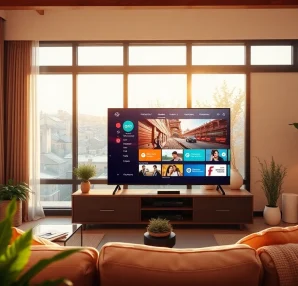 Test your IPTV line effectively with a vibrant living room setup and smart TV display.