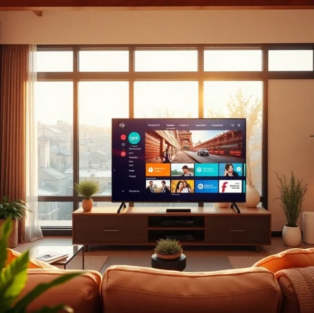 Test your IPTV line effectively with a vibrant living room setup and smart TV display.