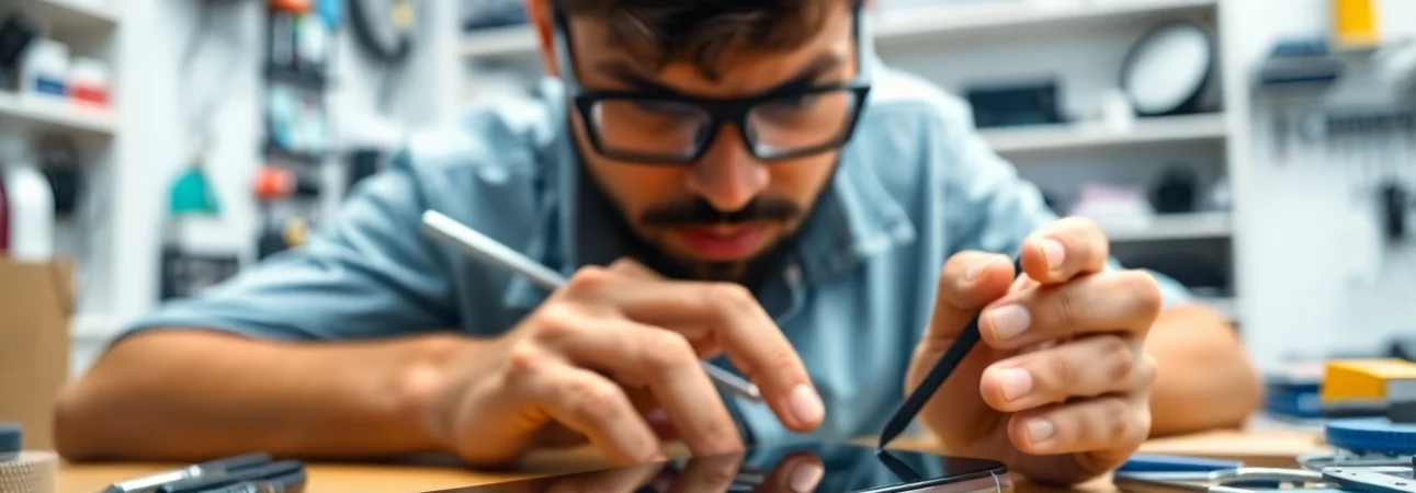 Riparazione iPhone torino: Tecnico al lavoro per riparazione professionale di un iPhone.