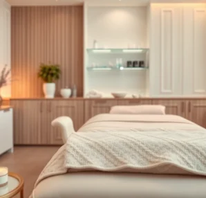 Verwöhnen Sie sich auf einer komfortablen kosmetik liege mit eleganter Ausstattung.