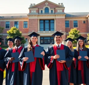 Graduates celebrating their PhD diplomas outside a university, illustrating where to buy phd degree opportunities.