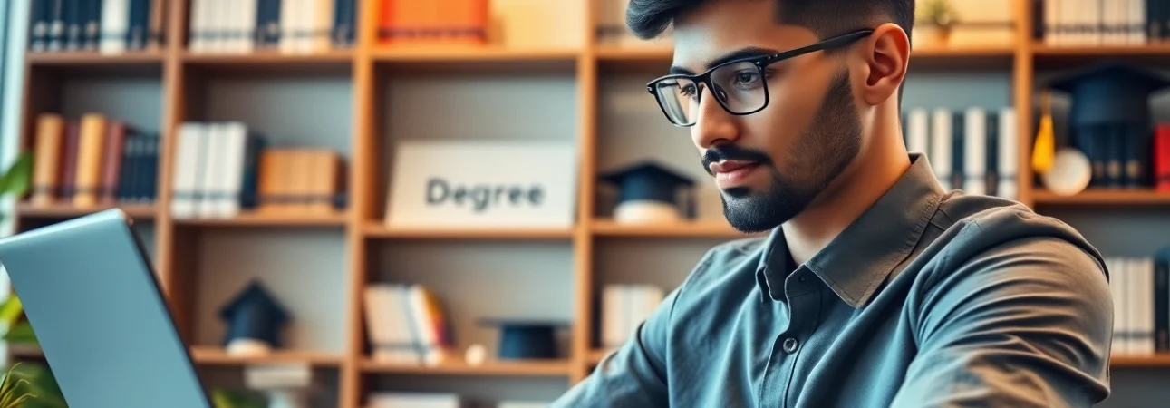 Learn how to buy MBA degree surrounded by educational materials and a laptop.