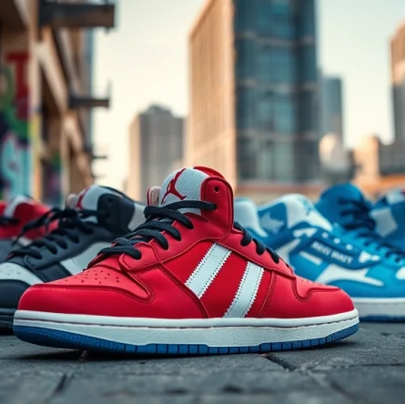 Showcasing high quality rep sneakers in an urban environment with vibrant colors and stylish design.