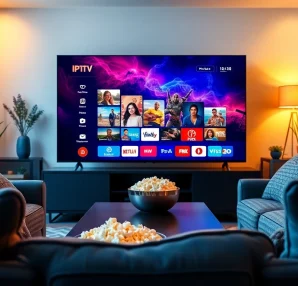 Experience the 24h iptv test in a cozy home entertainment setup with vibrant channels.