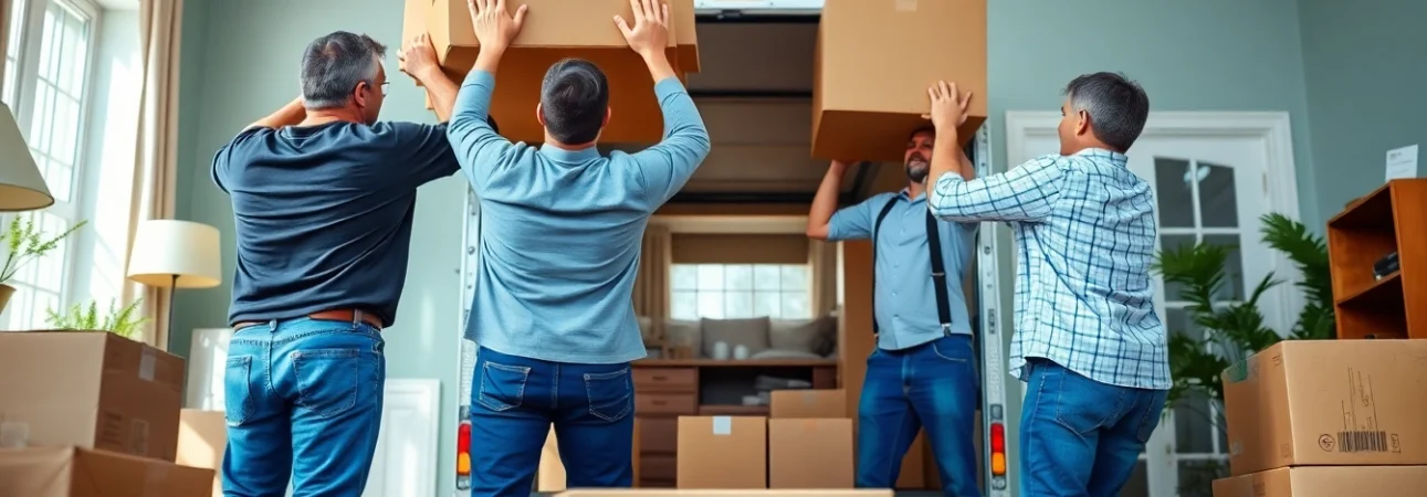 Movers from a professional moving company in Canada lifting furniture during a home relocation.