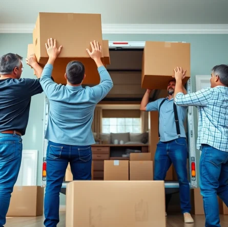 Movers from a professional moving company in Canada lifting furniture during a home relocation.