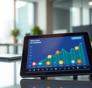 Analyze the best coins on Coinbase with vibrant visuals of cryptocurrency market trends.