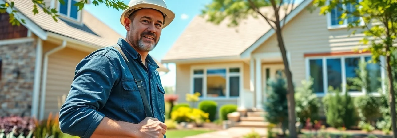 Highlighting our exterior project services, a contractor skillfully working on home renovations.