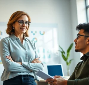Engaging business coaching service session with a professional coach guiding a young entrepreneur.