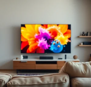 Explore IPTV services in a modern living room highlighting vibrant content on a sleek television.