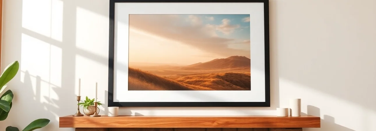 Displaying a chic black 20x30 frame in a stylish living room, enhancing decor.