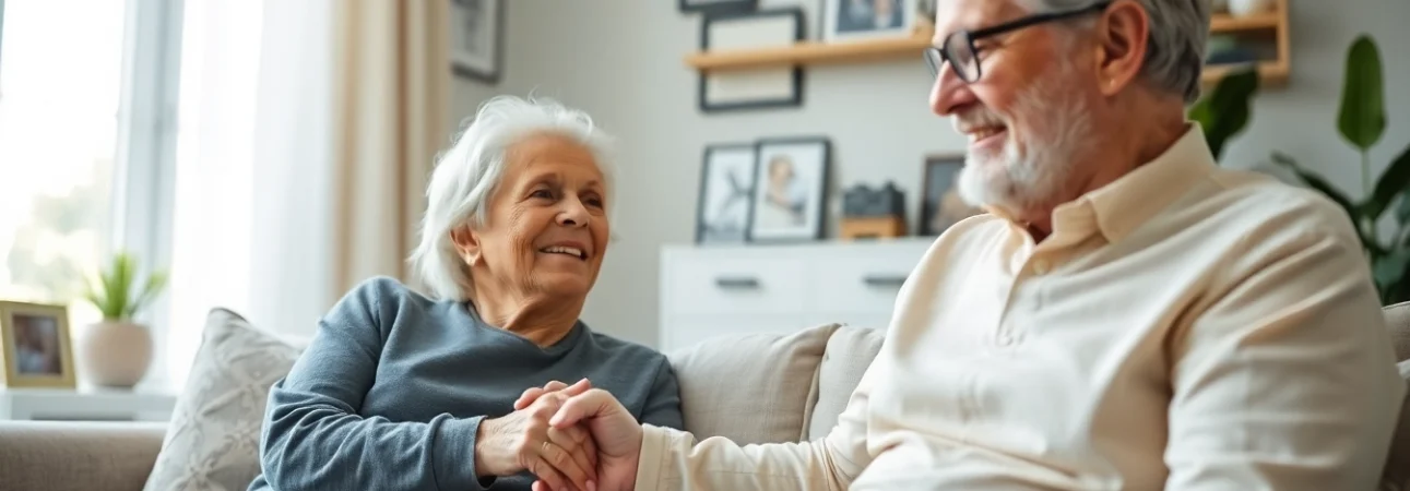 Engaged caregiver providing compassionate austin senior home care to an elderly man in a serene living room.