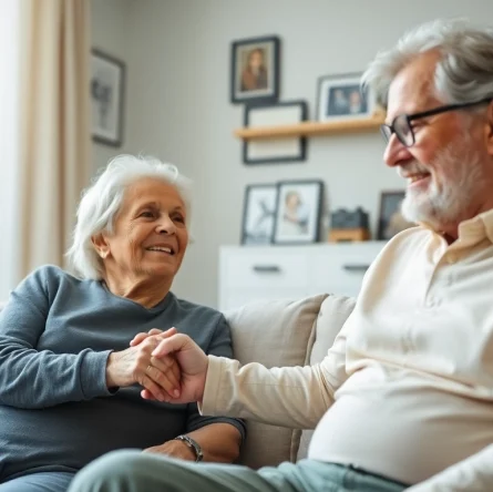 Engaged caregiver providing compassionate austin senior home care to an elderly man in a serene living room.