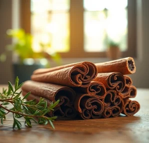 Enhance flavors with Cinnamon Bark on a rustic table, showcasing its rich texture and natural qualities.