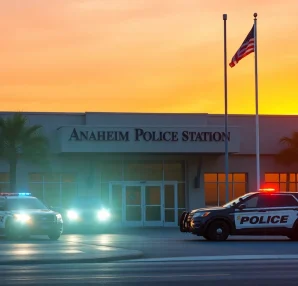 Provide Anaheim Police Station inmate information with a clear view of the station's entrance and surrounding area.