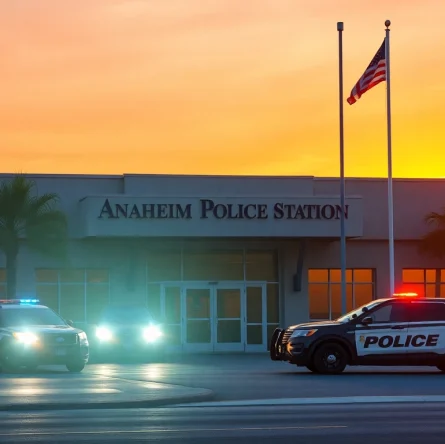 Provide Anaheim Police Station inmate information with a clear view of the station's entrance and surrounding area.